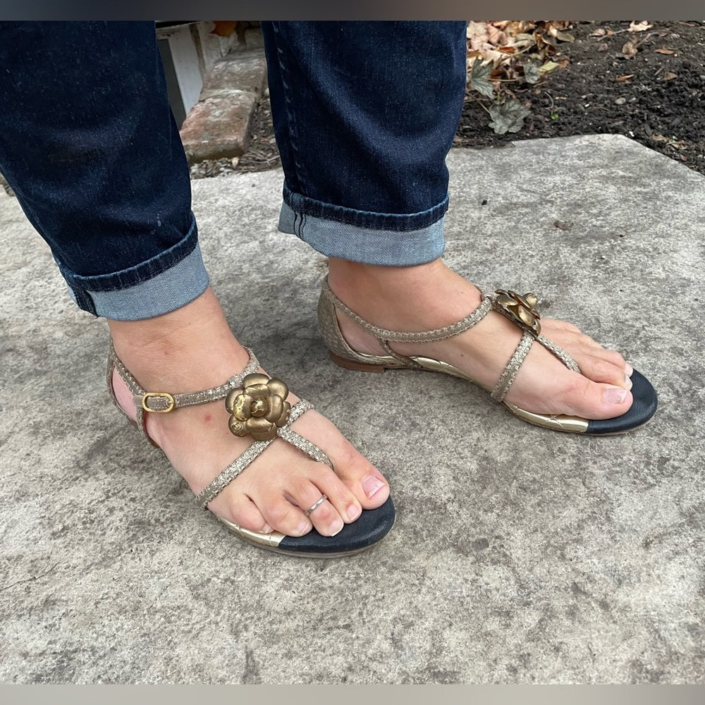 Chanel Gold Quilted Gladiator Sandal Flats, size 39