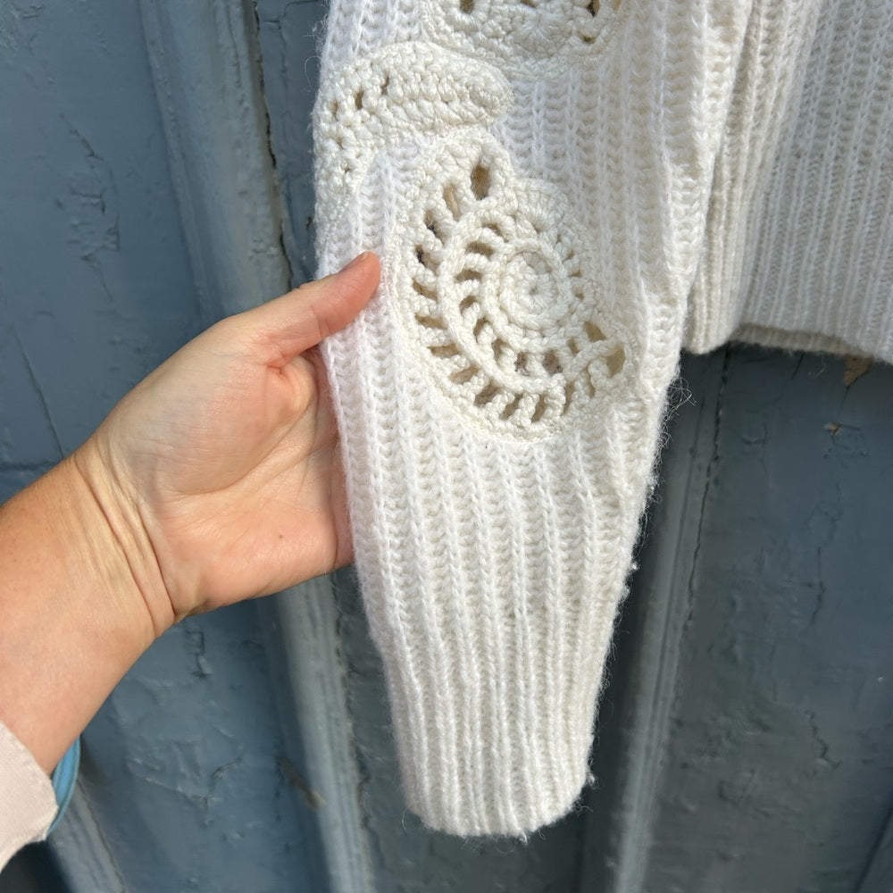 Vince Cream mock alpaca wool turtleneck with crochet, size xs