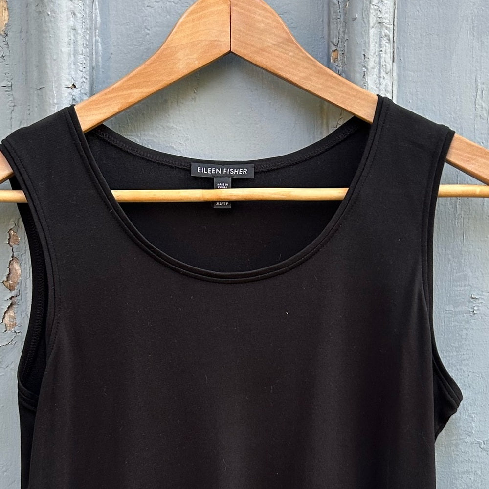 Eileen Fisher Black Stretch Silk Jersey Scoop Neck Tank, size XS