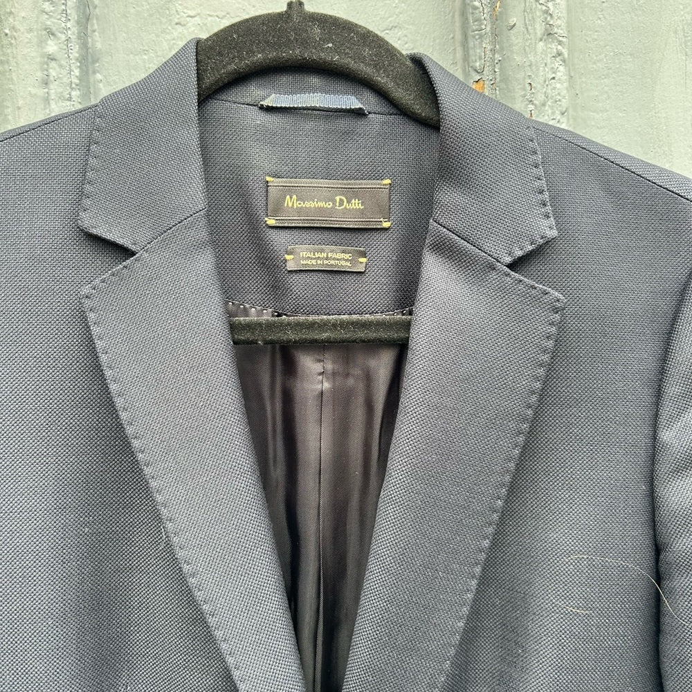 Massimo Dutti Navy Wool Crepe Blazer, size 6
