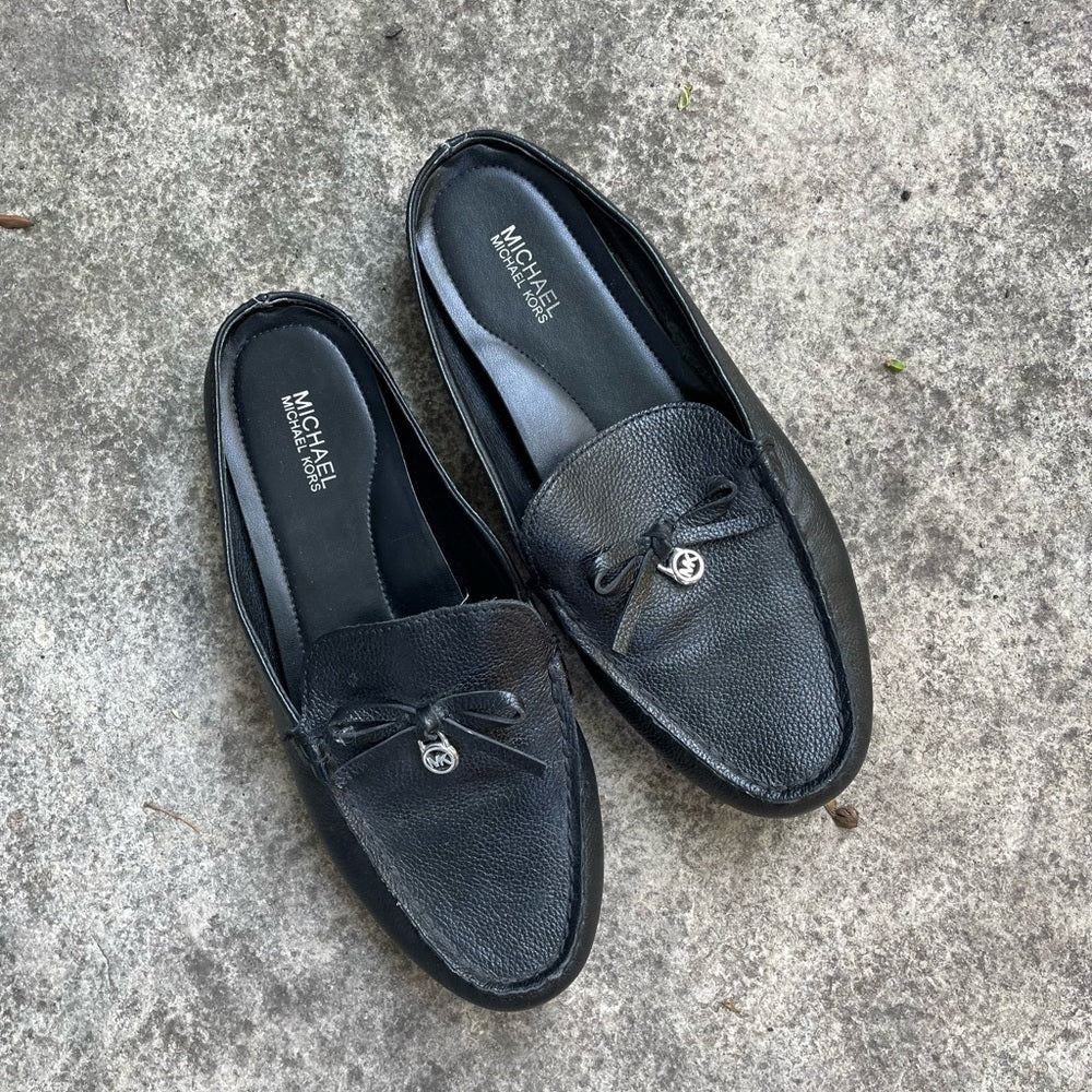 Michael Kors Black Leather Slide Loafer Mules Shoes, Size 7