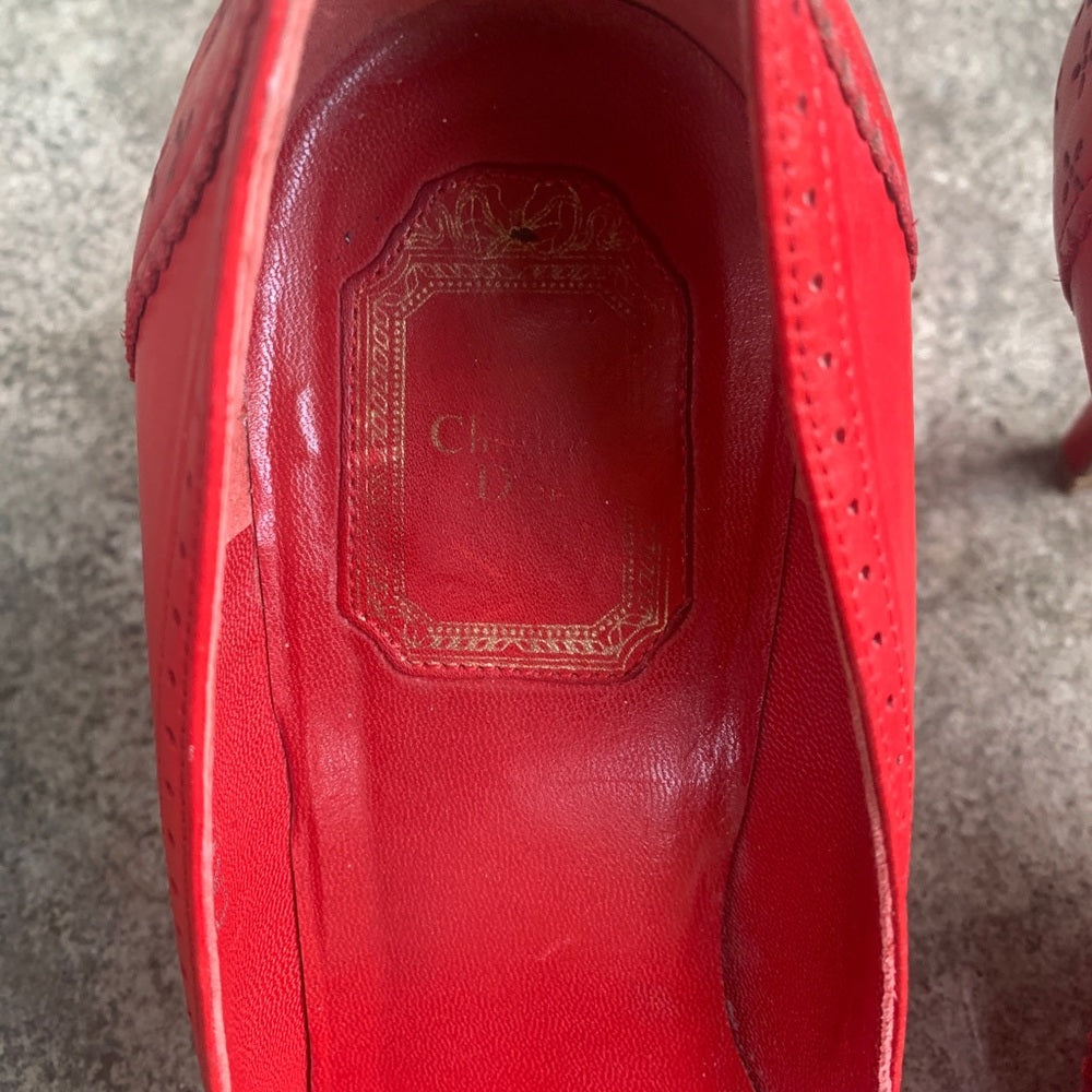 Christian Dior Red Cannage Leather Cut out Heeled Pumps, size 39