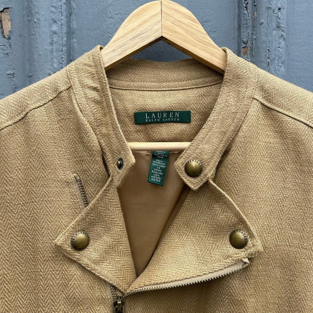 Lauren Ralph Lauren beige Linen moto jacket, size 6
