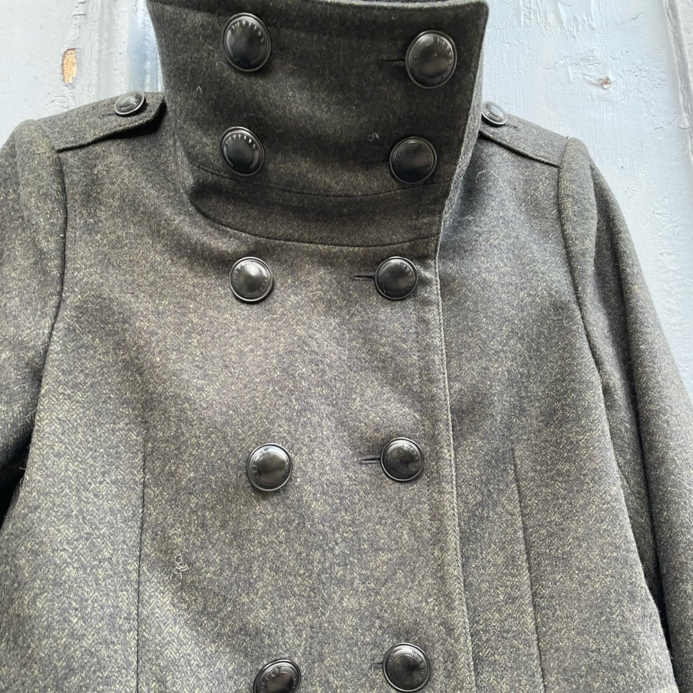 Burberry Brit Olive Green Wool Pea Coat, size 4