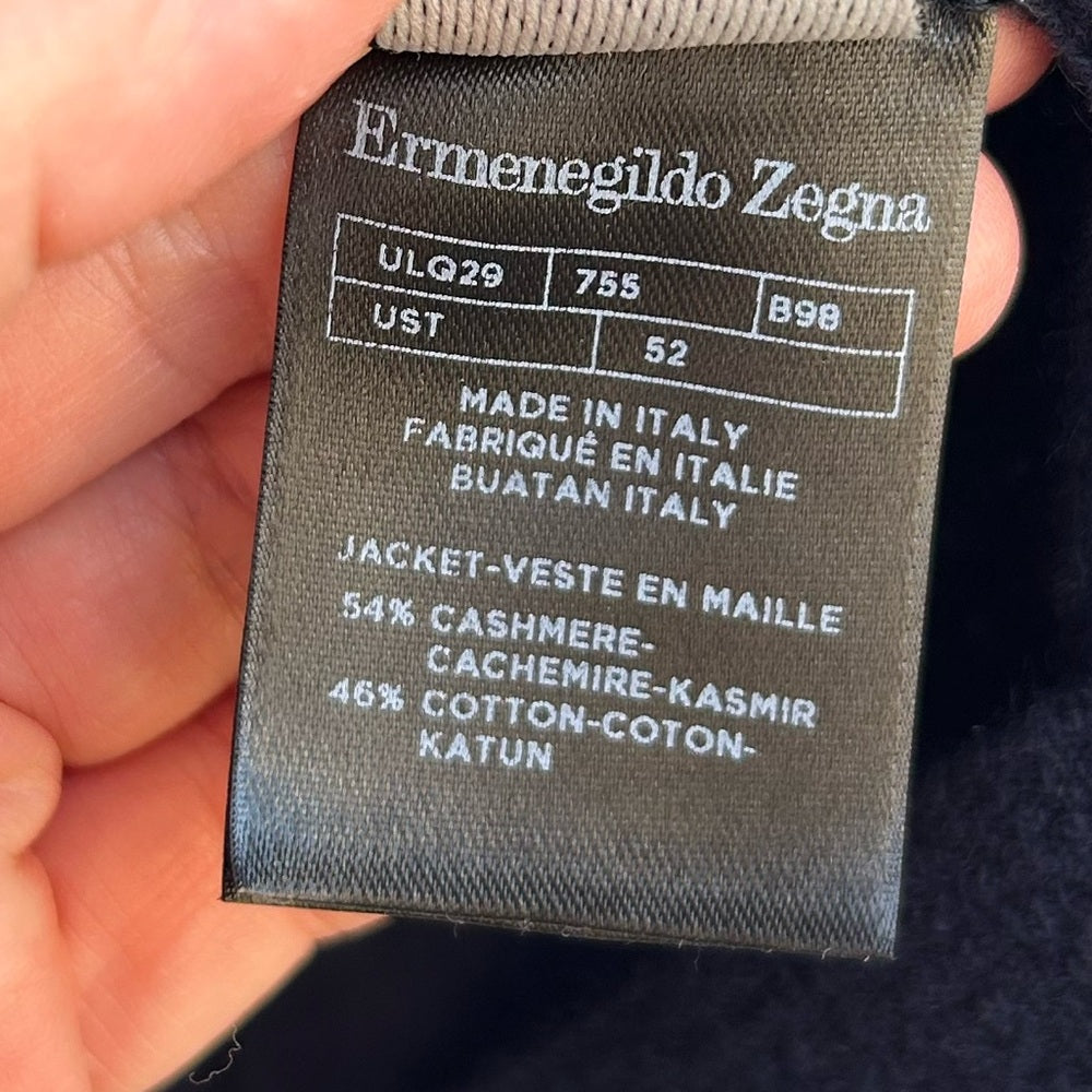 Ermenegildo Zenga Navy Cashmere Cotton Cardigan Blazer, size L/52