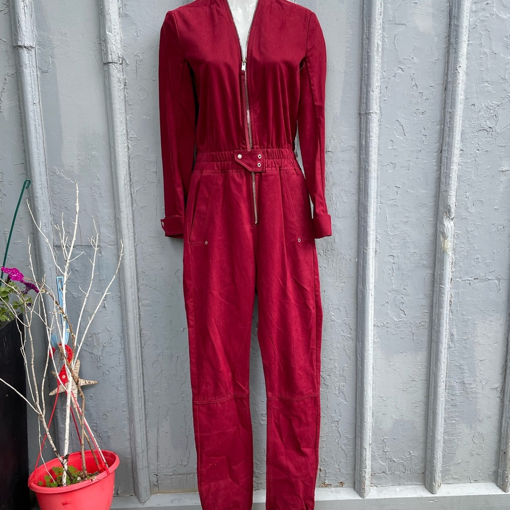 Rick Owens DRK SHDW Tuta Maroon Cotton Twill Jumpsuit, Size XS