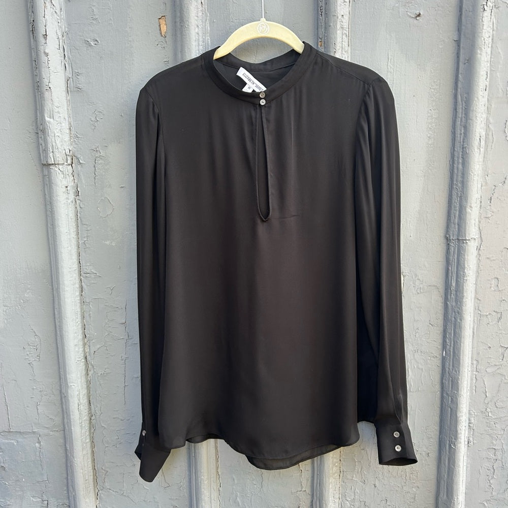 Elizabeth & James black silk tie front blouse, size M