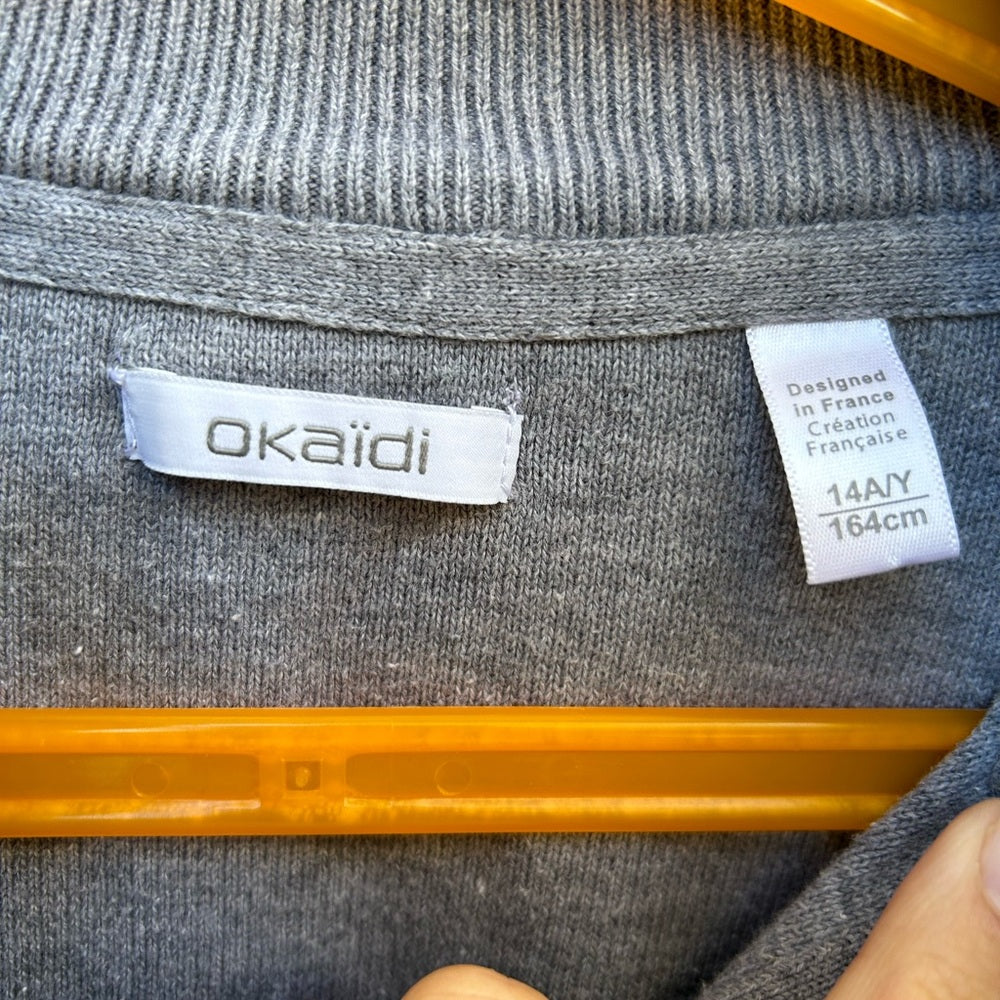 Okaidi Grey Cotton Elbow Patch Cardigan Sweater, size 14