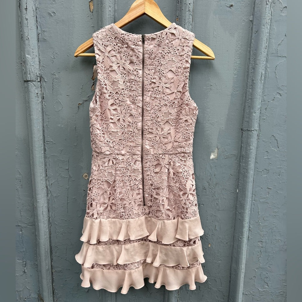 Parker Zahara Pink lace overlay Ruffle Dress, size 0