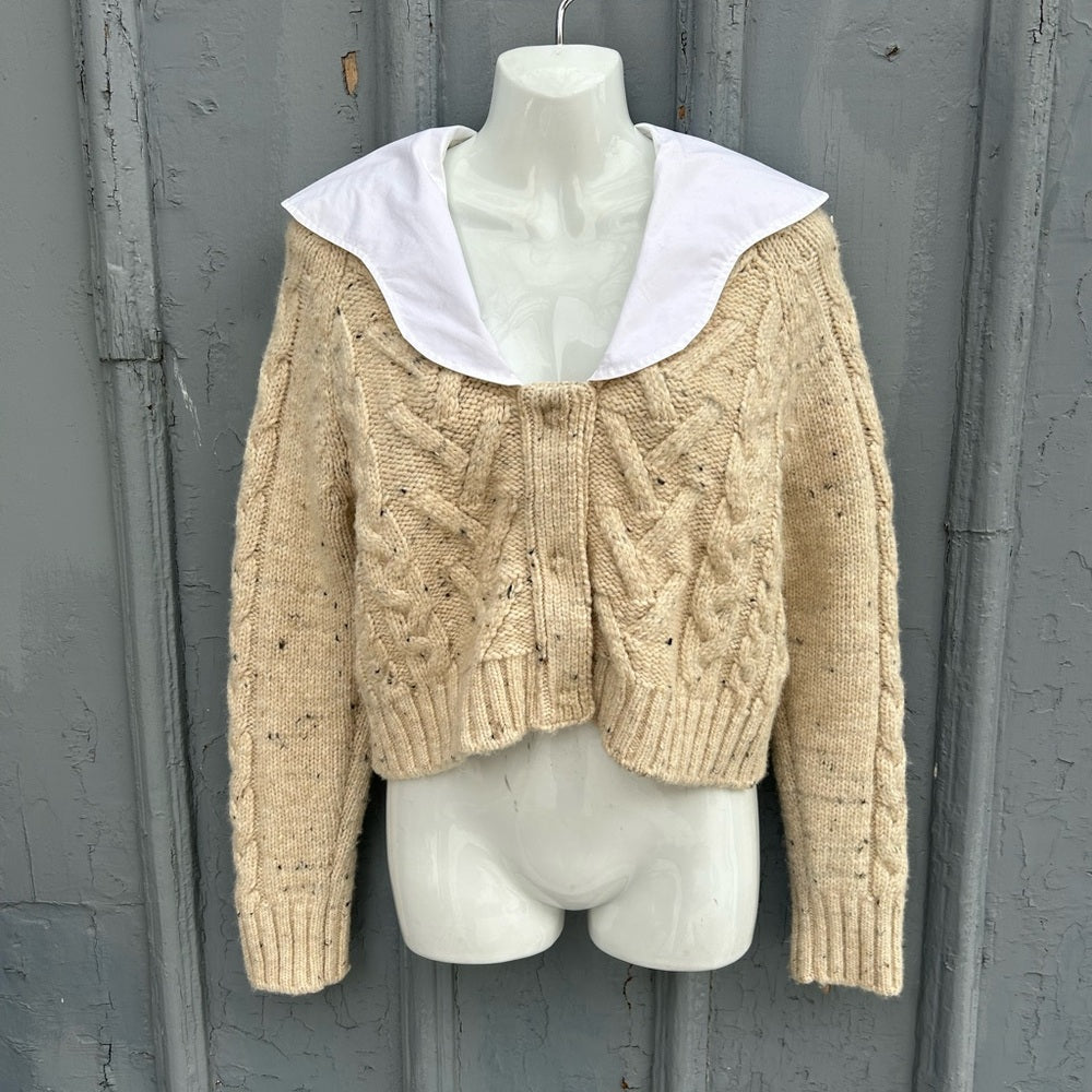 Ganni Wool Alpaca Blend Poplin Collar Sweater, size XS