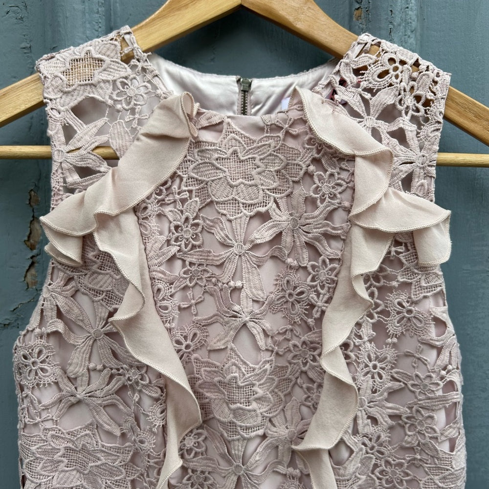 Parker Zahara Pink lace overlay Ruffle Dress, size 0