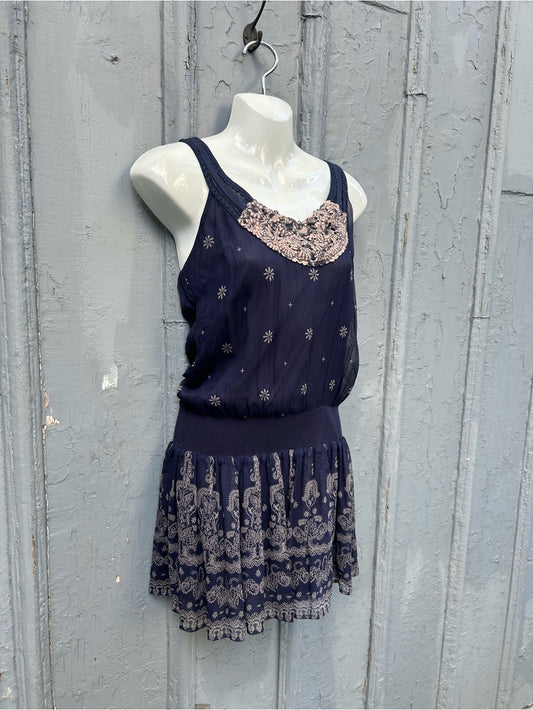 Free People Silk Navy Tulle mini dresss, size 4
