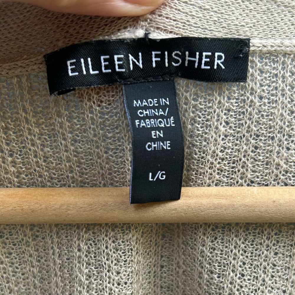 Eileen Fisher Taupe Linen Cotton Short Sleeve Cardigan, size Large