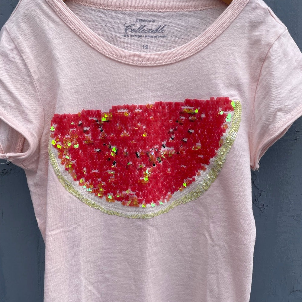 Crew Cuts Cotton Watermelon sequin T-Shirt, size 12