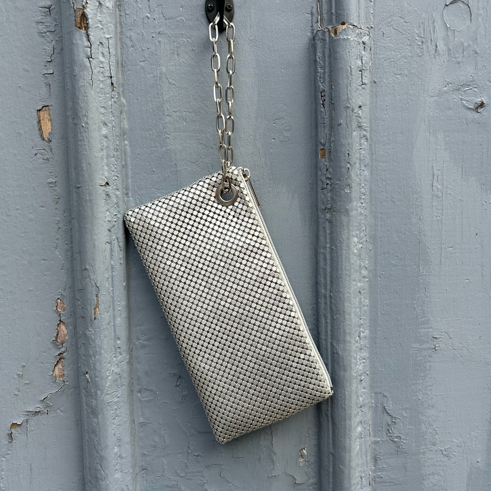 Olga Berg metallic clutch, 9”x4.5”