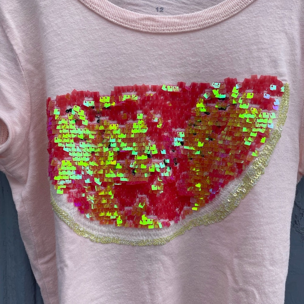 Crew Cuts Cotton Watermelon sequin T-Shirt, size 12