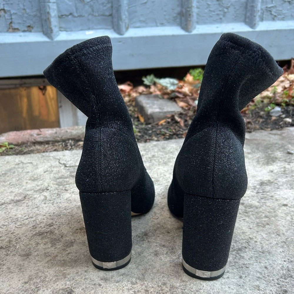 Michael Michael Kors Mandy Black Glitter Stretch-Knit Ankle Boot, size 10