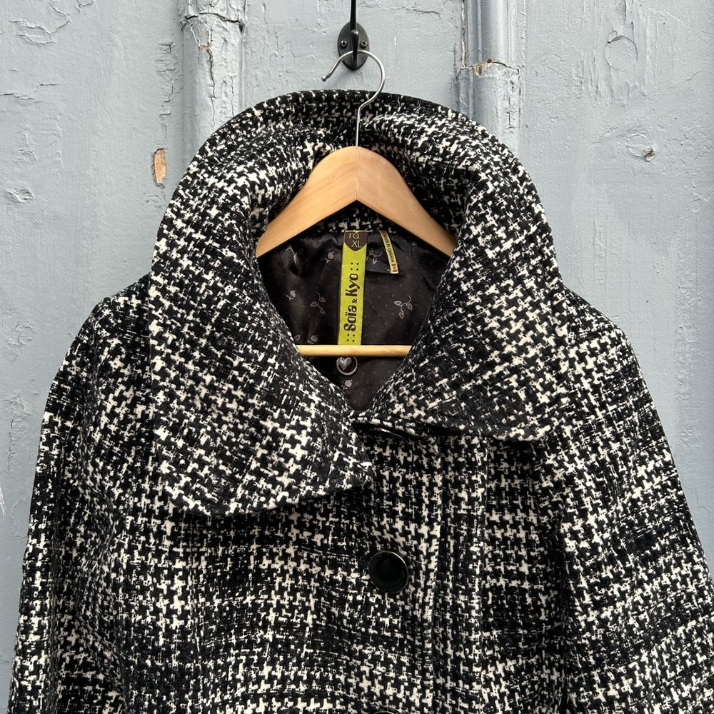 SOIA & KYO Houndstooth Wool Coat, Size XL
