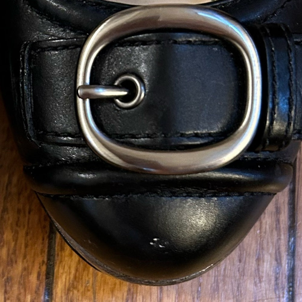 Coach Black Arista Buckle Stacked Heels, size 6