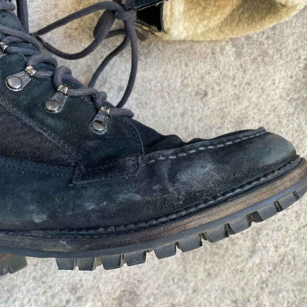 Chanel Black Wool, Suede & Shearling Lace up Combat Boots, Size 39