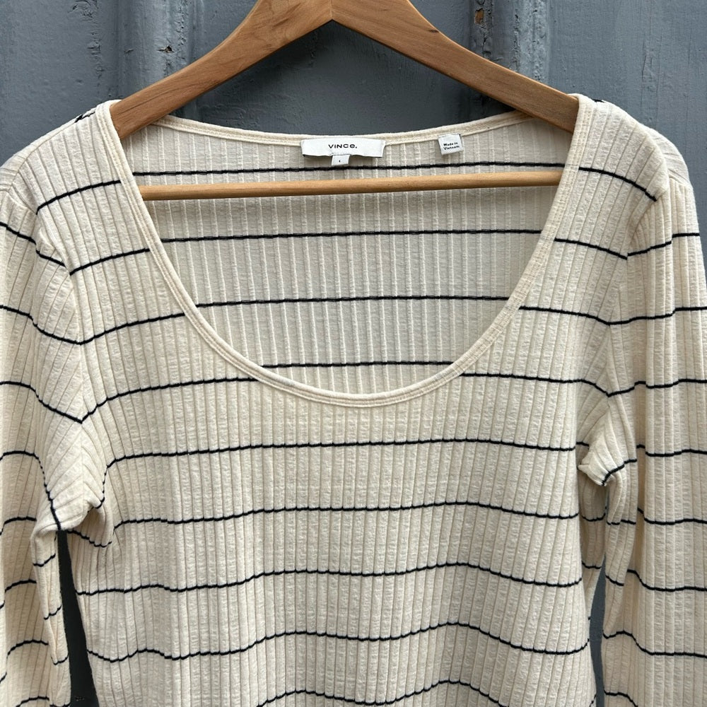Vince Ribbed Striped Tee, Large