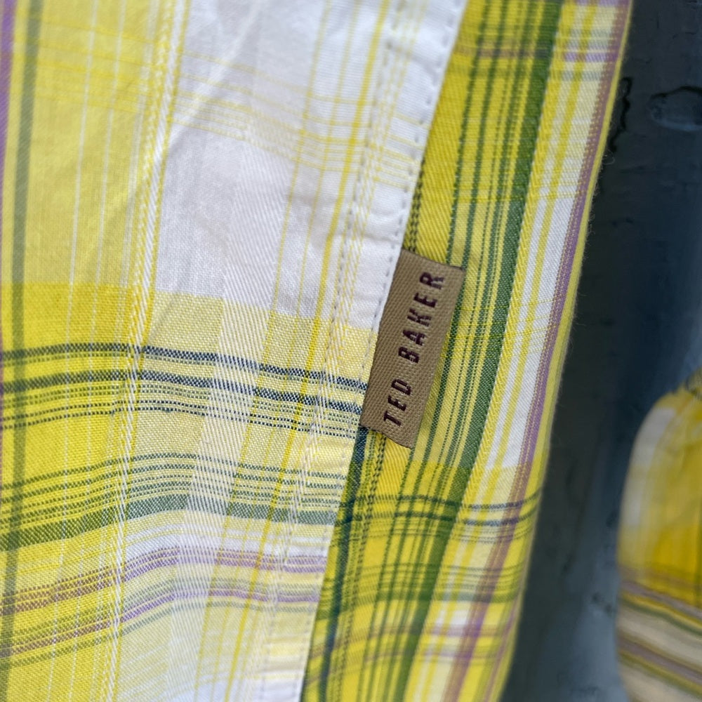 Ted Baker Yellow plaid “parag” Buttondown, size Ted 3 (Medium)