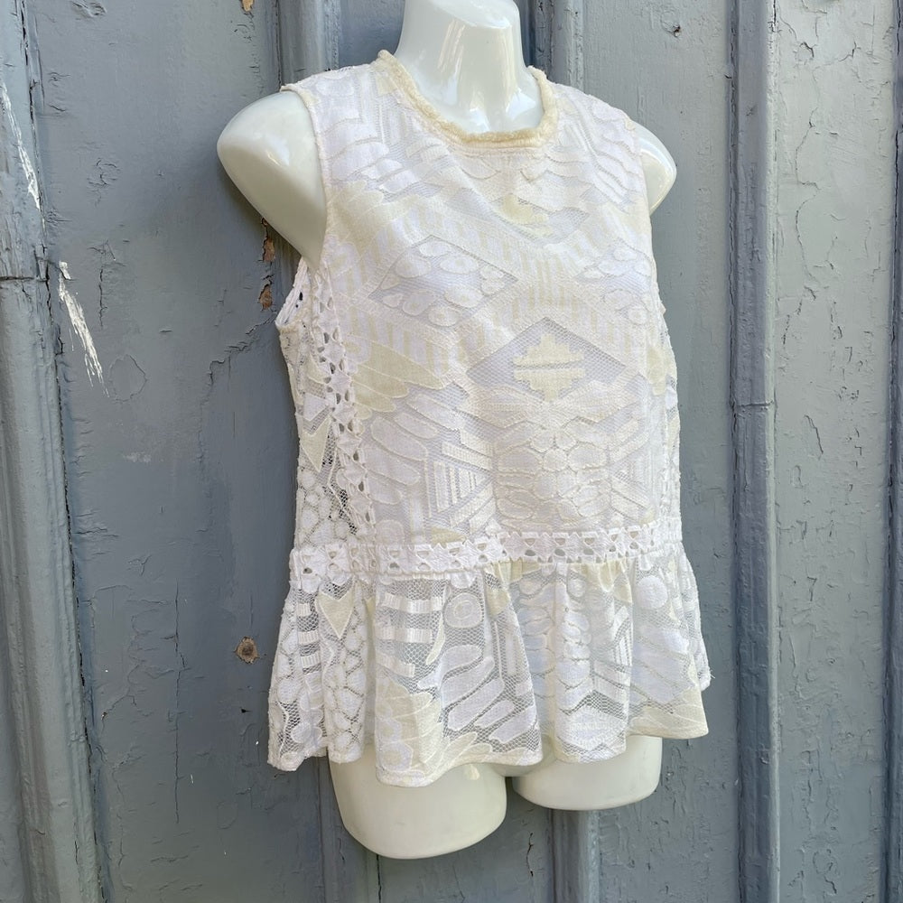 Sea NY Lace Peplum Top, ecru, sz 2