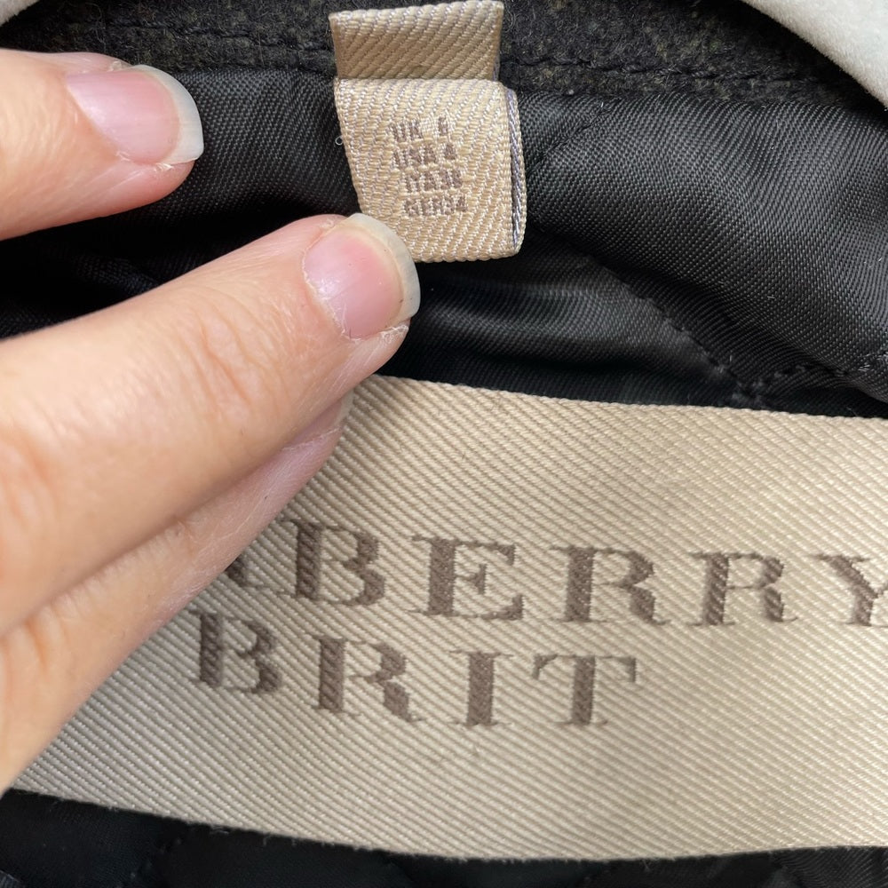 Burberry Brit Olive Green Wool Pea Coat, size 4