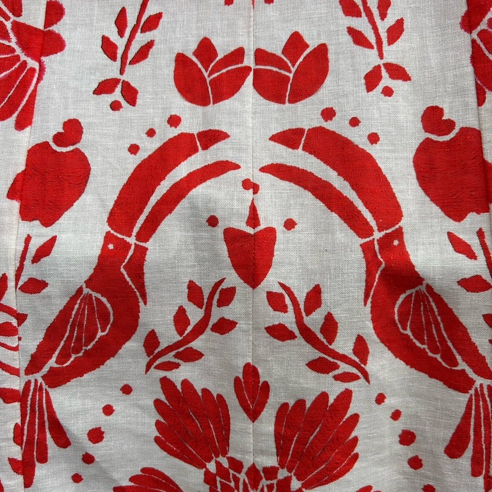 Farm Rio Jungle Flow Belted Mini Dress Red/ Cream Linen, Small