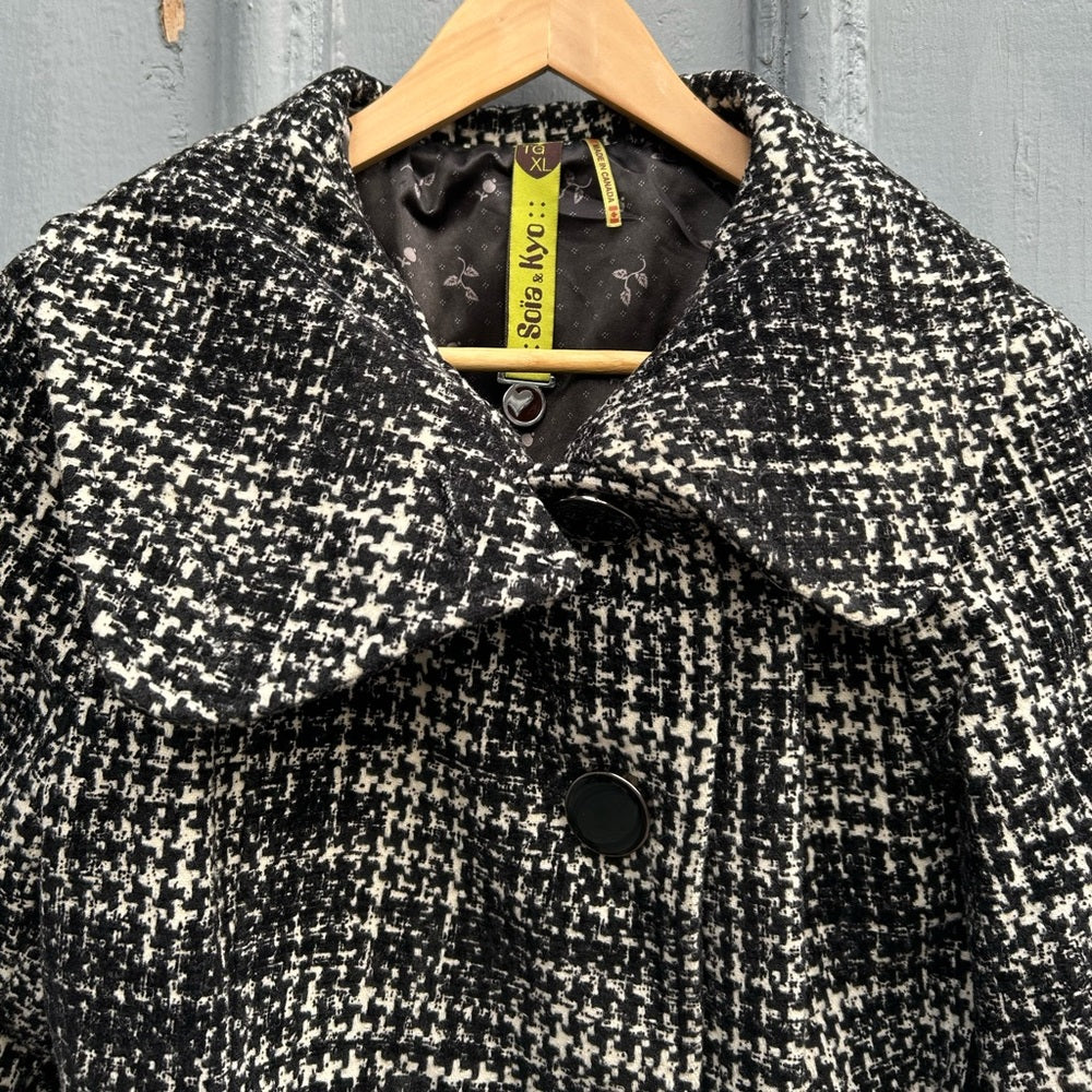 SOIA & KYO Houndstooth Wool Coat, Size XL