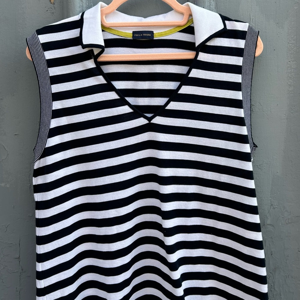 Paul & Shark Sleeveless Striped Knit Cotton Collared Polo Shirt, size XL