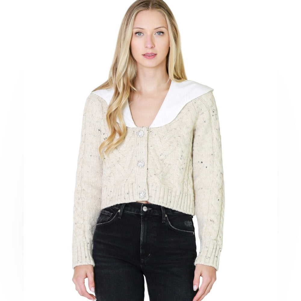Ganni Wool Alpaca Blend Poplin Collar Sweater, size XS
