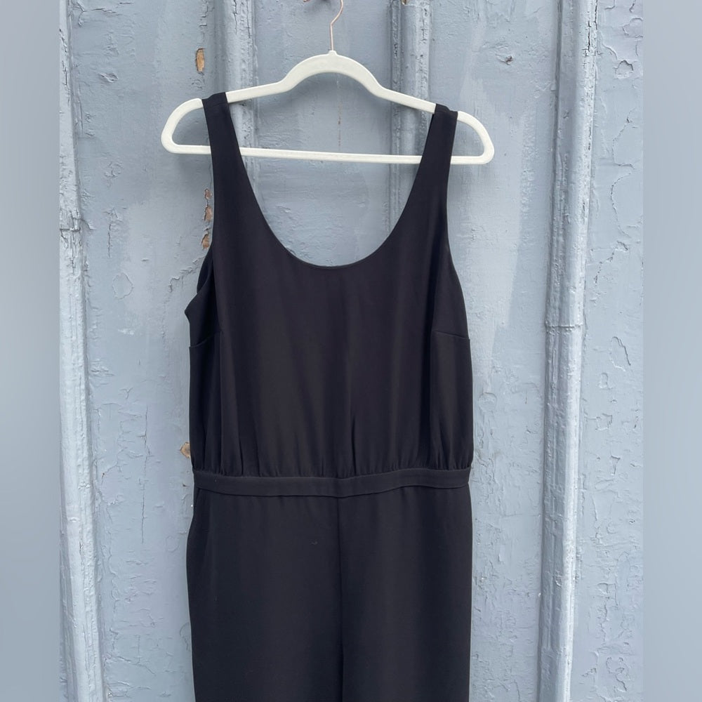 DKNY WOMEN'S black gold buttoned sleeveless wide-leg jumpsuit, size L