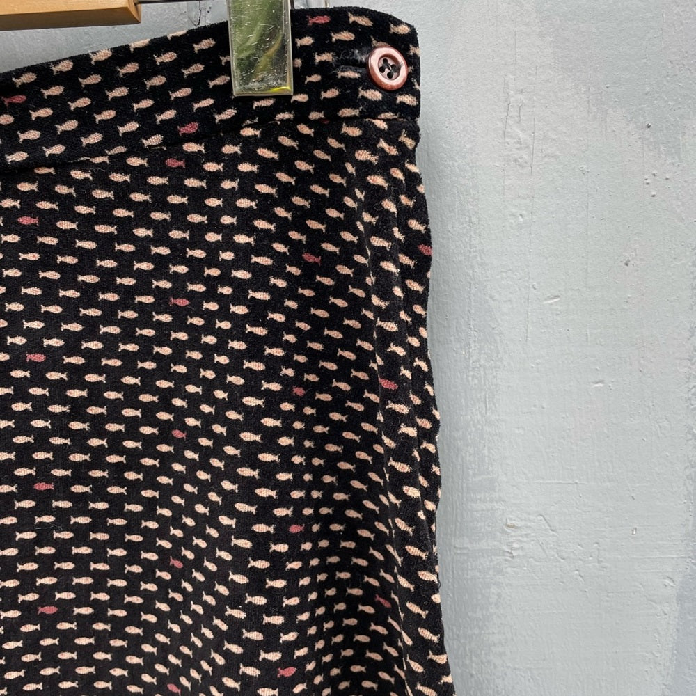 Vintage 70s Velvet Fish Patterned Skirt, size Small