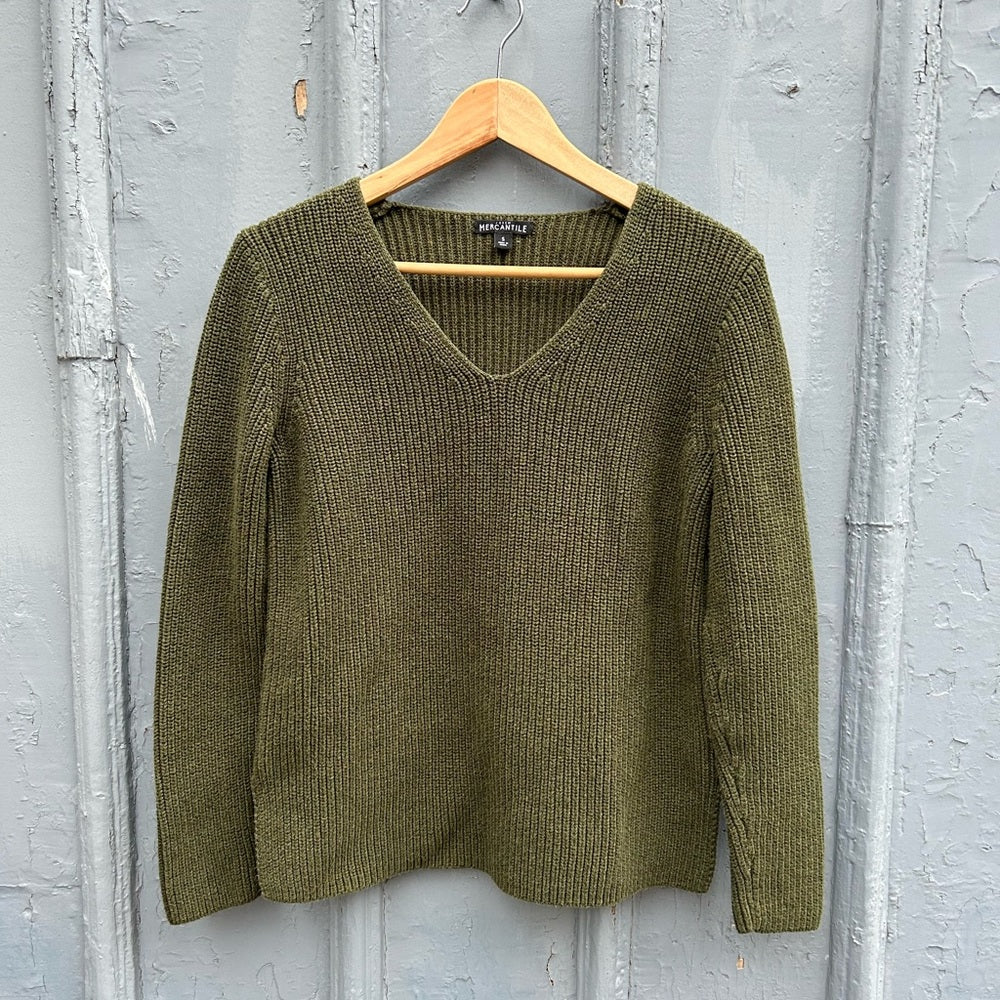 J. Crew Mercantile Green Cotton V Neck, size Small