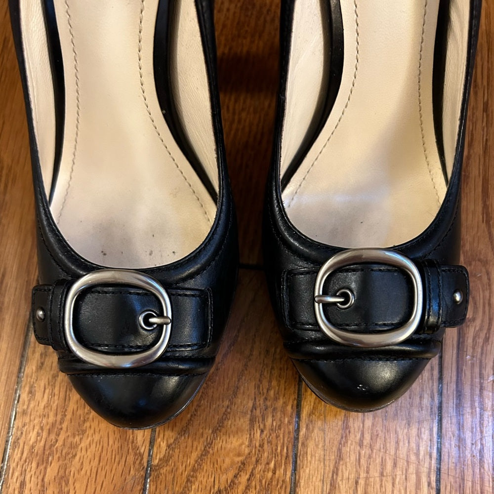Coach Black Arista Buckle Stacked Heels, size 6