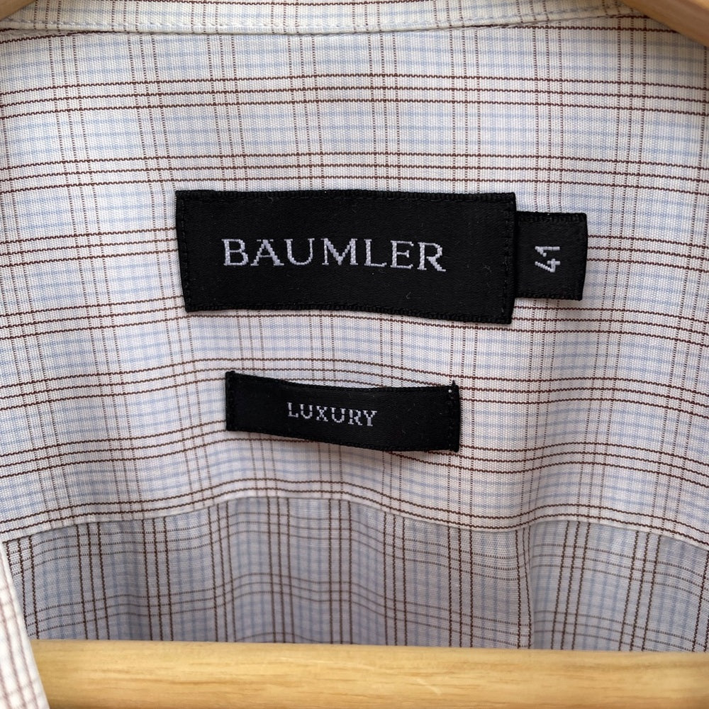 Baumler Brown White Blue Windowpane Check Button down, size 41 (16)