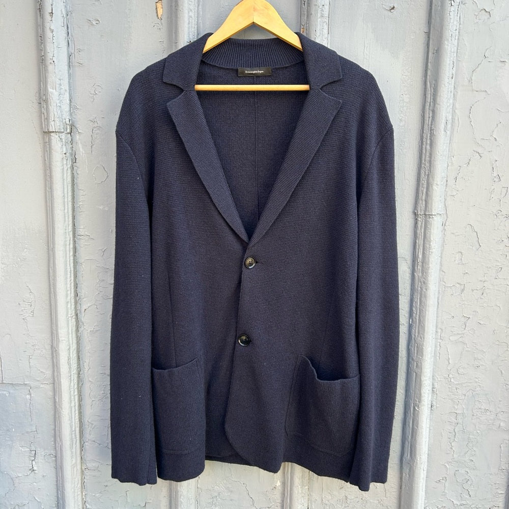 Ermenegildo Zenga Navy Cashmere Cotton Cardigan Blazer, size L/52