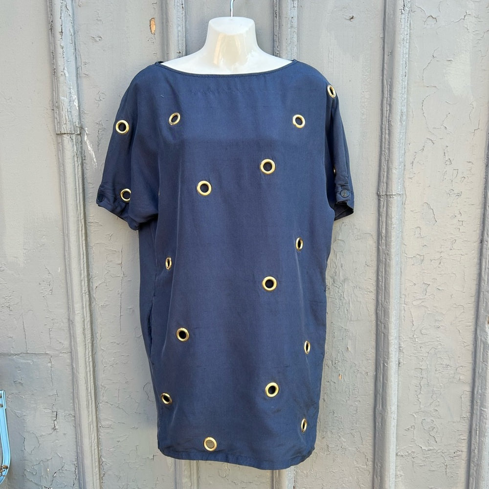 Stella McCartney Navy Silk Grommet Dress, size 38
