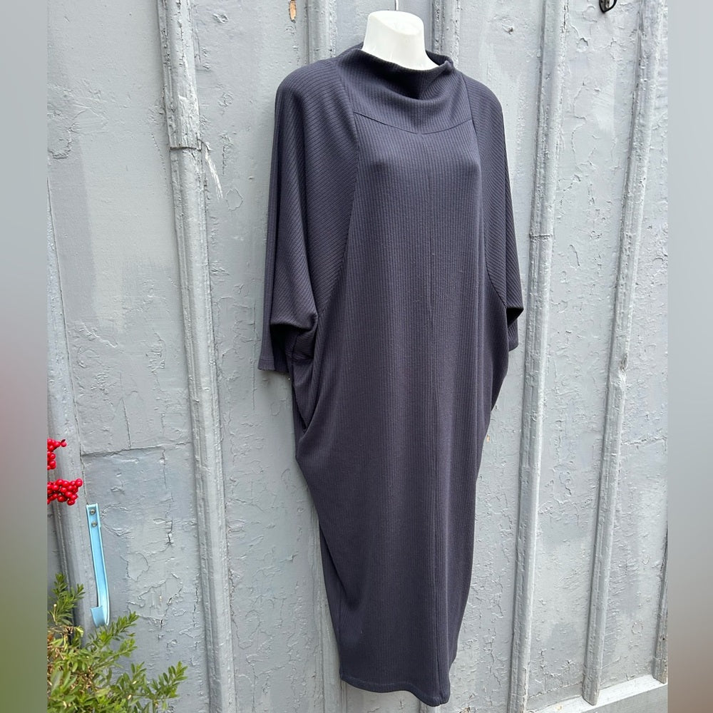 Ayrtight Modern Blue Grey Ribbed Trapeze Dress, Large