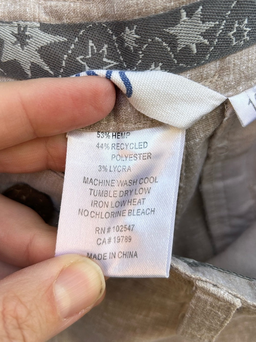 Isis Clothing Taupe Hemp Utility Pants, size 10