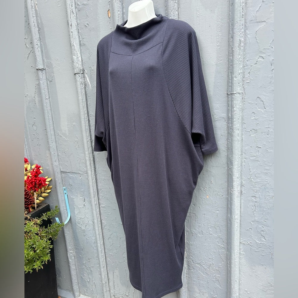 Ayrtight Modern Blue Grey Ribbed Trapeze Dress, Large