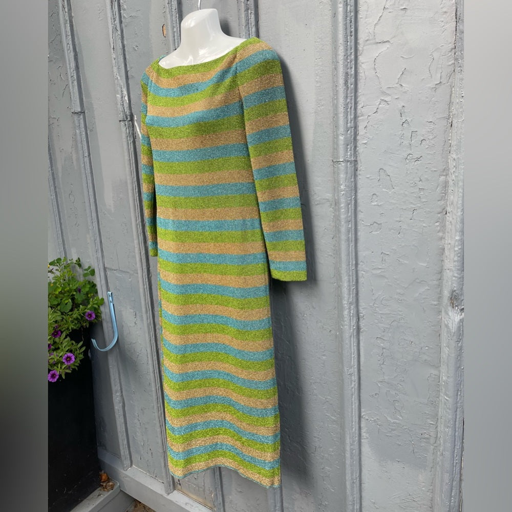 Vintage Tricosa Paris Striped Metallic Knit Dress, size Small