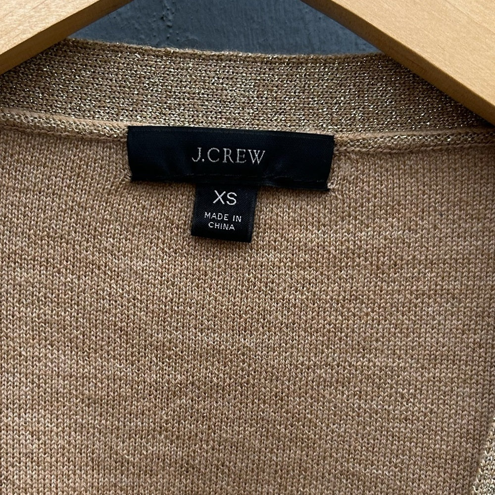 J Crew Merino Wool Metallic Gold cropped cardigan, size XS
