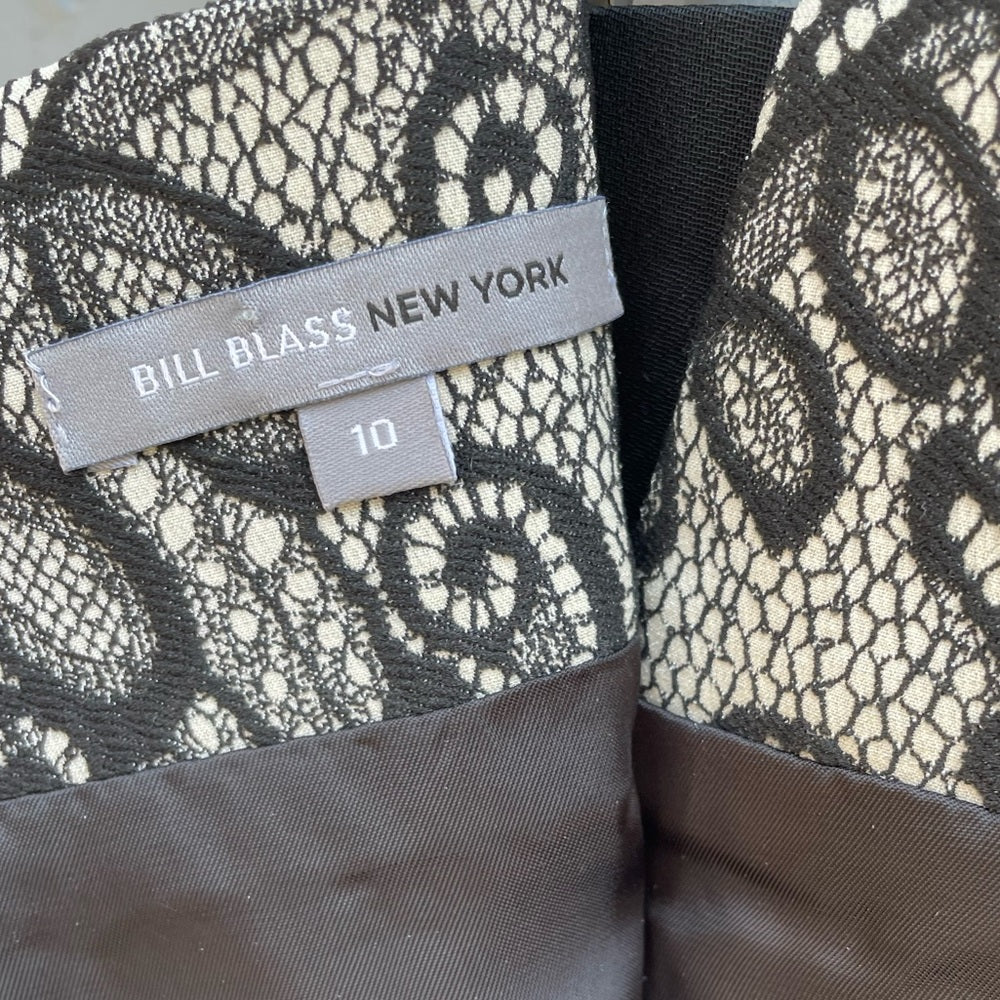 Bill Blass New York, black/ivory lace high waisted skirt with pockets, size 10
