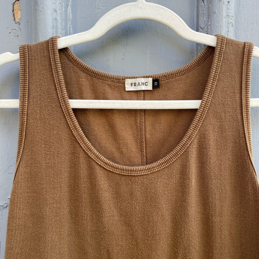 Franc The Tuckable Rib Tank, brown, size 1X