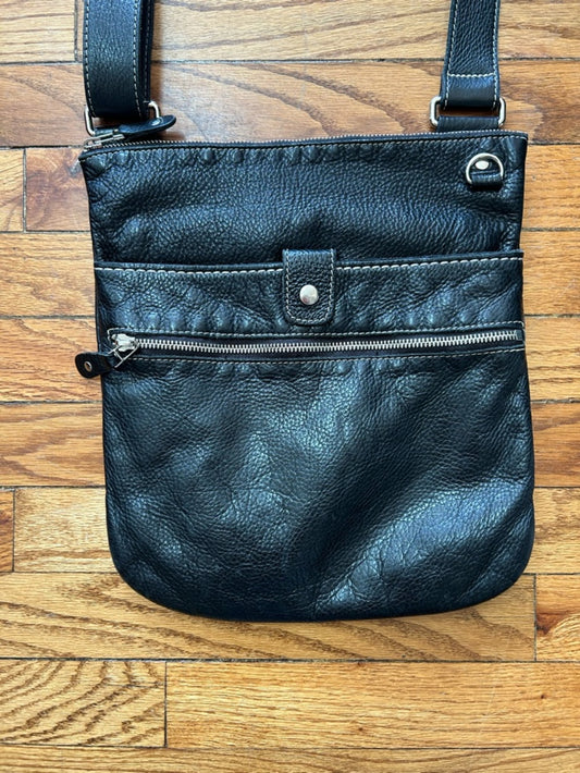 Vintage Roots Black Soft Leather Crossbody Purse, 11” x 12.5”