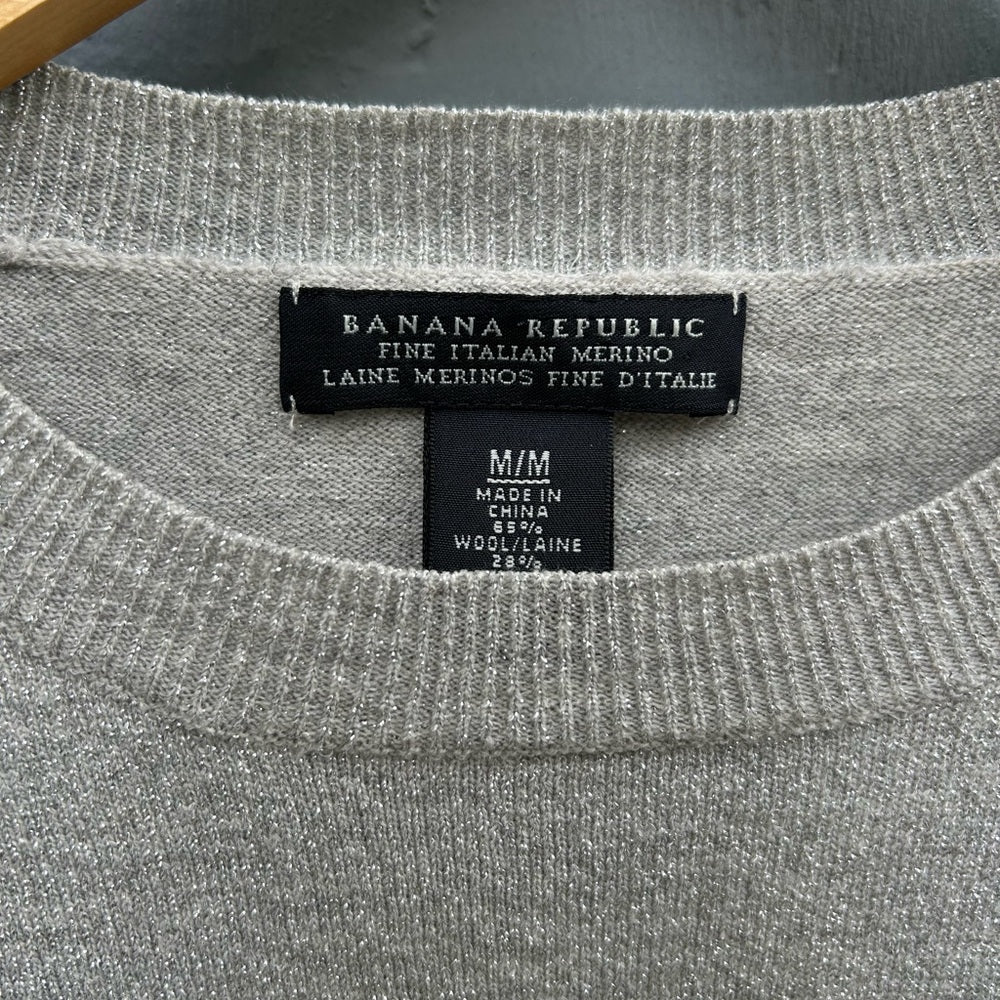 Banana Republic silver metallic merino sweater, size M