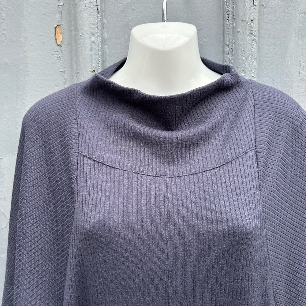Ayrtight Modern Blue Grey Ribbed Trapeze Dress, Large
