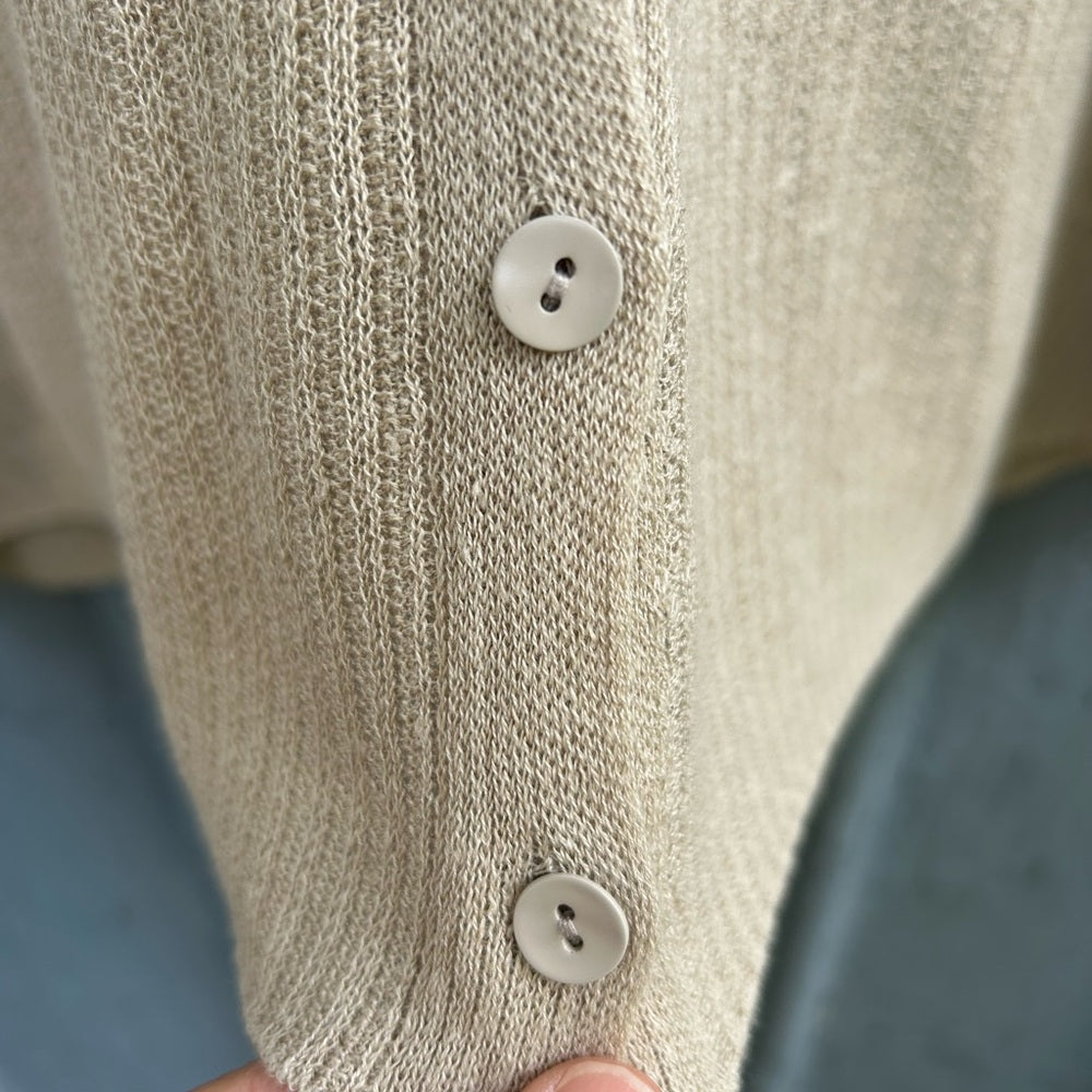 Eileen Fisher Taupe Linen Cotton Short Sleeve Cardigan, size Large